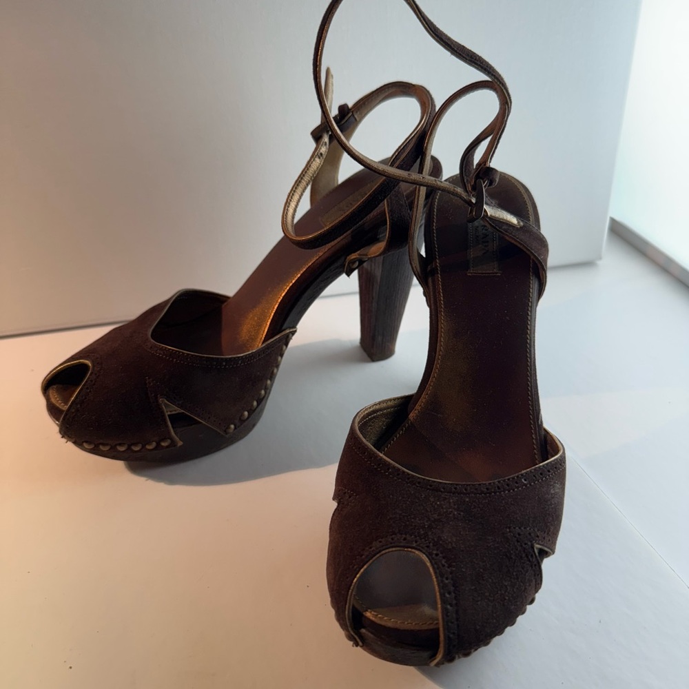 Prada Dark Brown Peep-Toe Heels
